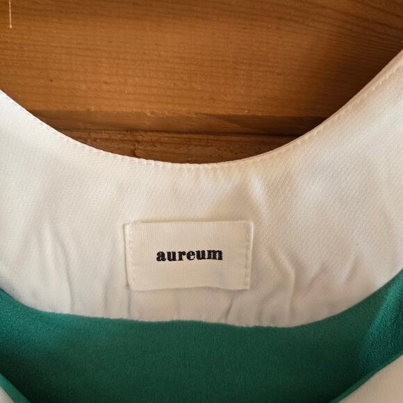 Aureum Mini Dress Wave Hem Green Medium Retro Beachy Pinup White Tank Top Summer - Picture 4 of 7